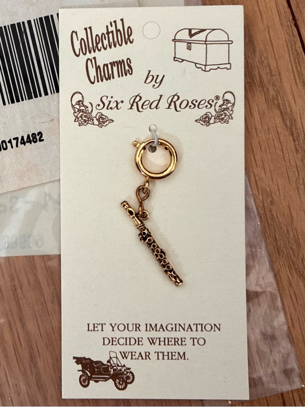 NWT Flute Charm, Vintage Collectible Charm by Six Red Roses®, Gold-tone, 
1990s
